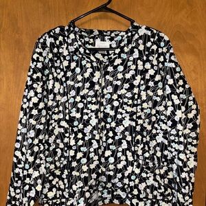 Christopher & banks Womens Jacket floral long sleeves stretch full zip Size XL